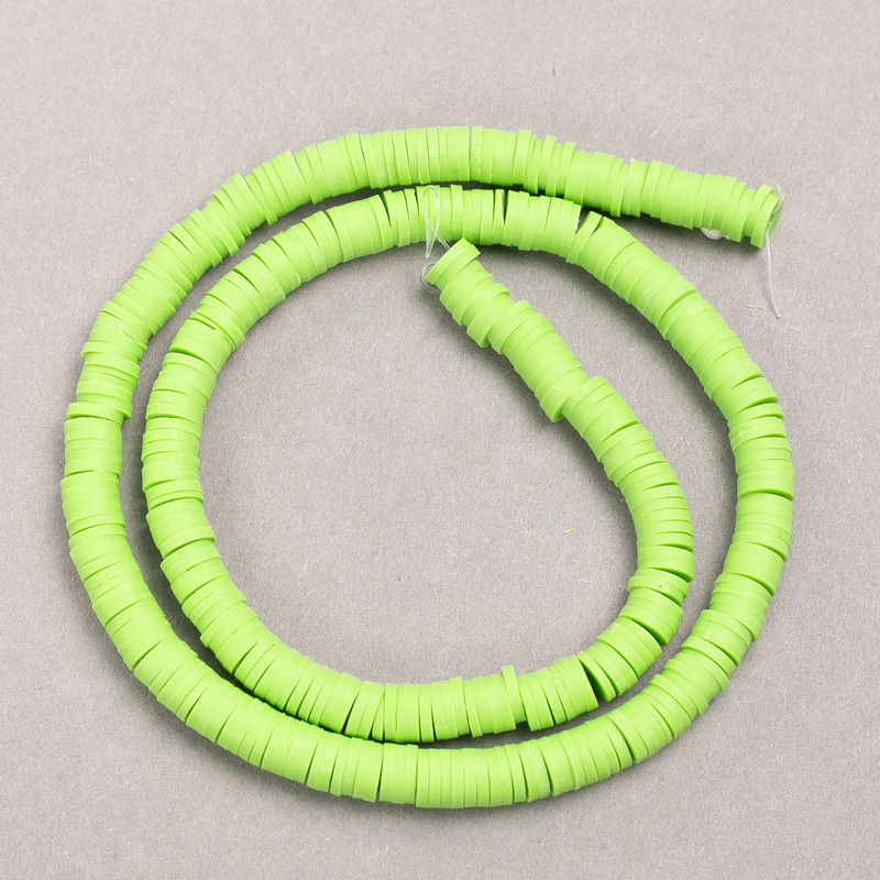 Round Flat Polymer Clay Beads, Light Green, Diameter 6x1mm +/-, Length 40cm+