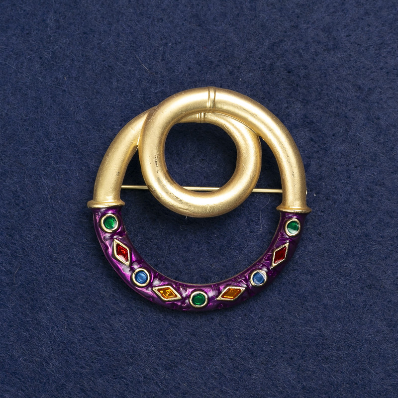Accent Brooch, Gold-tone Metal and Enamel, 45mm+