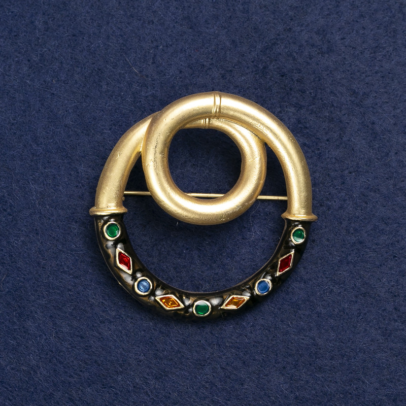 Accent Brooch, Gold-tone Metal and Enamel, 45mm+