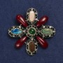 Accent Brooch, Gold-tone Metal, Assorted Stones (imit.), Enamel and Rhinestones, 62mm+