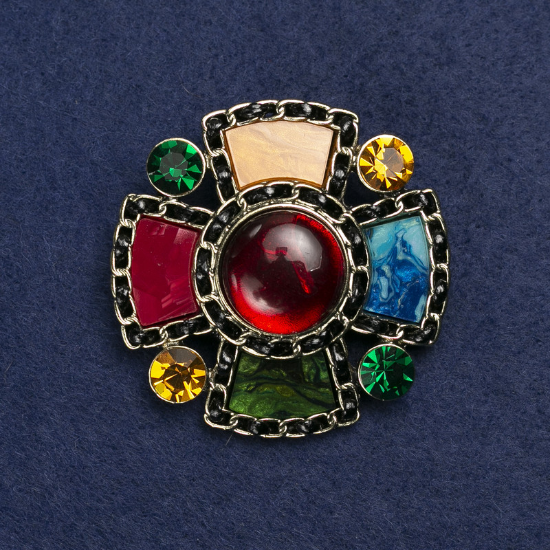 Accent Brooch, Gold-tone Metal, Enamel and Rhinestones, 50mm+