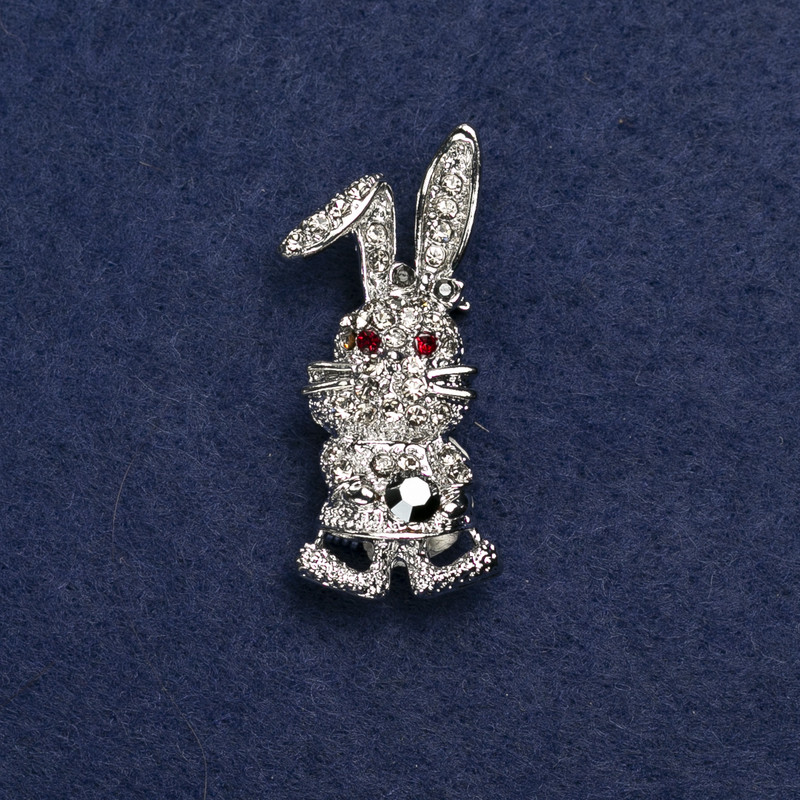 Bunny Brooch, Silver-tone Metal and Rhinestones, 42x19mm+