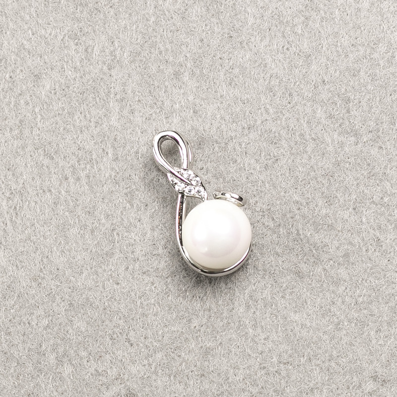 Rhodium Pendant with White Rhinestones and Majorca Pearl 18x9mm +
