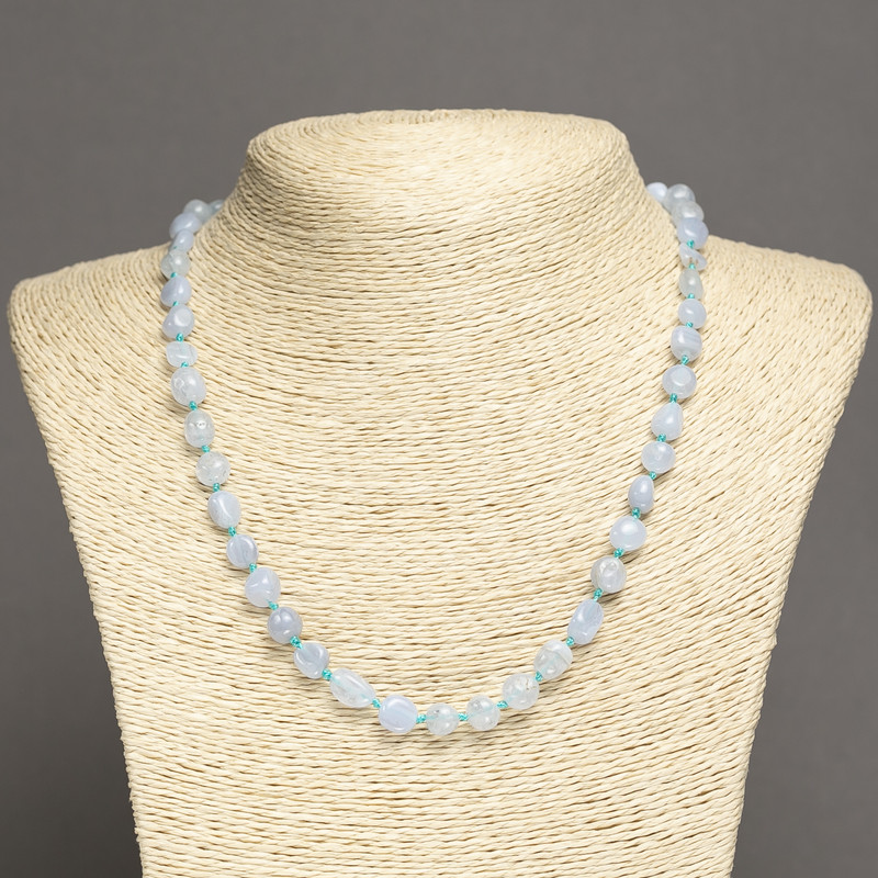 Natural Stone Necklace Blue Agate, tumbled, diameter 10x8mm+-, length 45cm+