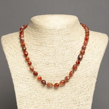 Natural Stone Necklace Carnelian, tumbled, diameter 8x10mm+-, length 48-50cm+