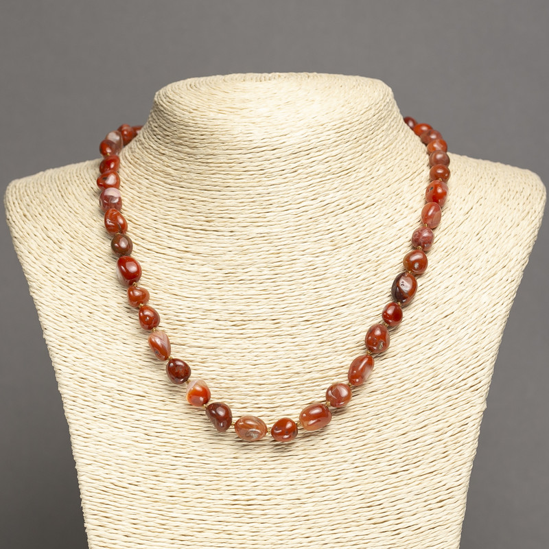 Natural Stone Necklace Carnelian, tumbled, diameter 8x10mm+-, length 48-50cm+