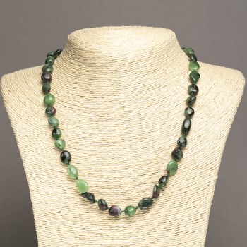 Natural Stone Necklace Zoisite, tumbled, diameter 10x8mm, length 45cm+
