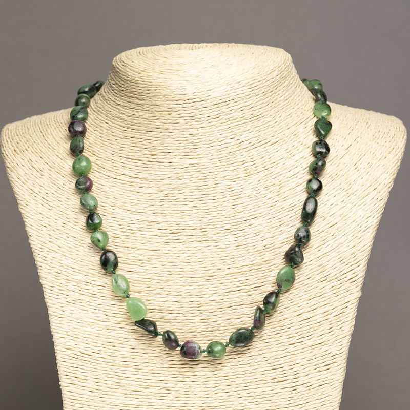 Natural Stone Necklace Zoisite, tumbled, diameter 10x8mm, length 45cm+