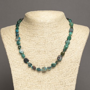 Natural Stone Necklace Chrysocolla, tumbled, diameter 8x9mm+-, length 45cm+