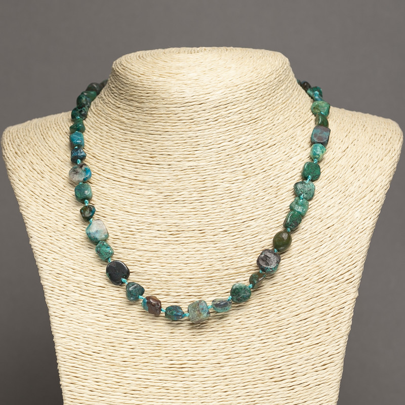 Natural Stone Necklace Chrysocolla, tumbled, diameter 8x9mm+-, length 45cm+