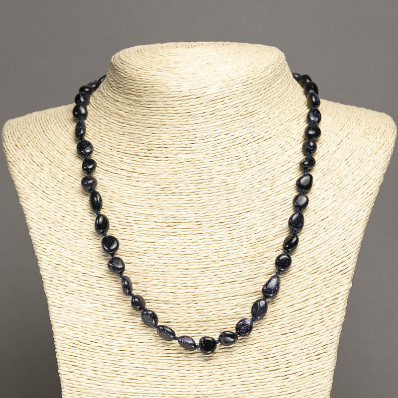 Blue Sand Aventurine Necklace 'Night of Cairo', tumbled, diameter 10x8mm+-, length 45cm+