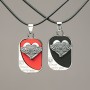Matching Heart Pendants on Cord, Eco Leather and Rhinestones 42x22mm + -, Length 45-50cm
