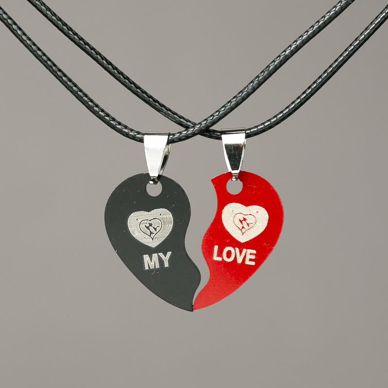 Matching Heart Pendants on Cord 30x15mm + -, Length 45-50cm