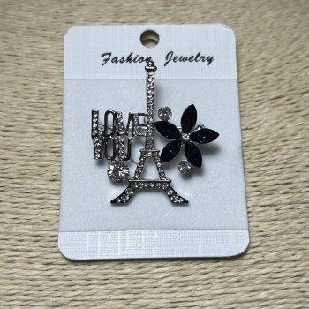 Brooch Paris Silver-Tone Metal Rhinestones and Blue Crystals 40x35mm+