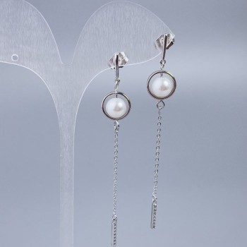 Stud Earrings Xuping with Majorca Pearl, Diameter 8mm, Length 7.5cm+- Rhodium