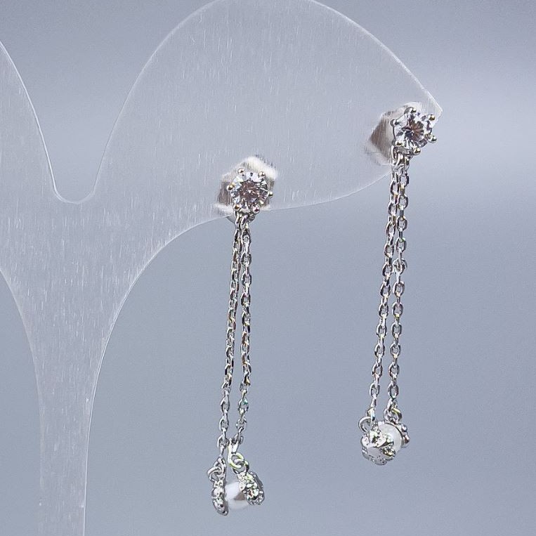 Xuping Stud Earrings with White Crystal & Majorca Pearl, 6mm Diameter, 3.5cm Length +/- Rhodium