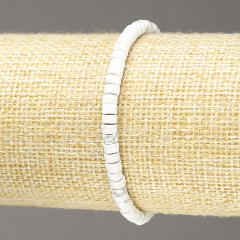 Elastic Bracelet, Natural Cacholong Rondelle, diameter 4x2.5mm +/-, length 18cm+