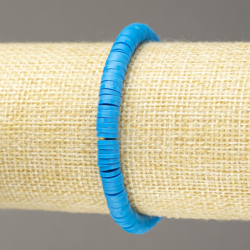Elastic Bracelet, Round Flat Polymer Clay Beads, Blue