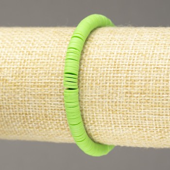 Elastic Bracelet, Round Flat Polymer Clay Beads, Lime Green, diameter 6x1mm +/-, length 18cm+