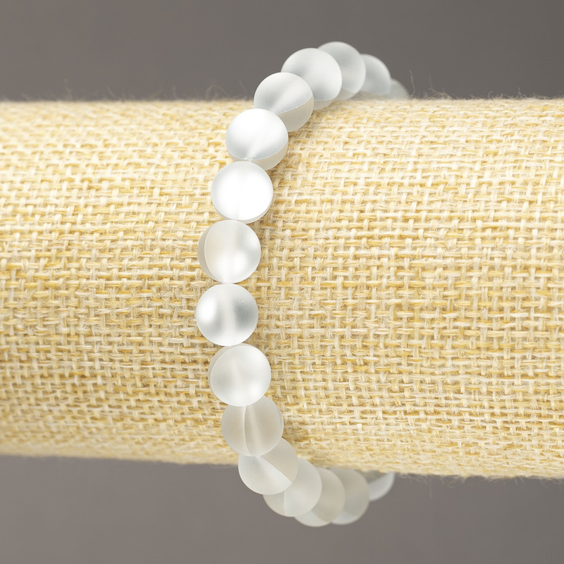 Elastic Bracelet, Opal Glass Smooth Ball, Matte White, diameter 8mm+