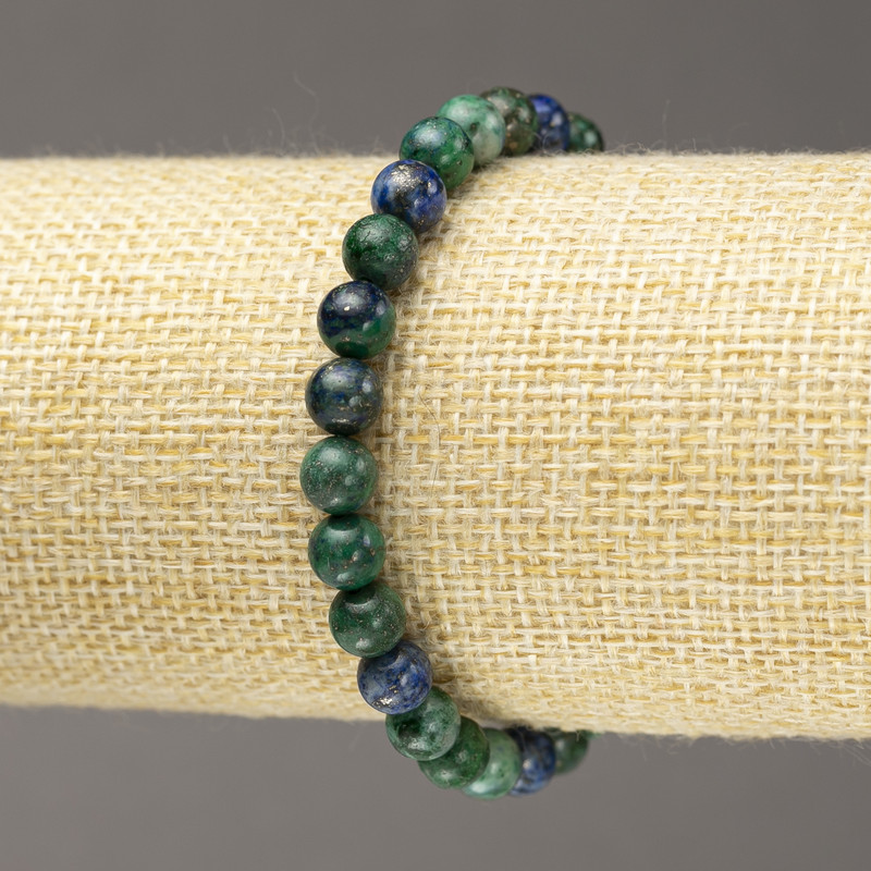 Elastic Bracelet Natural Azurite Smooth Bead, Diameter 6(+/-)mm