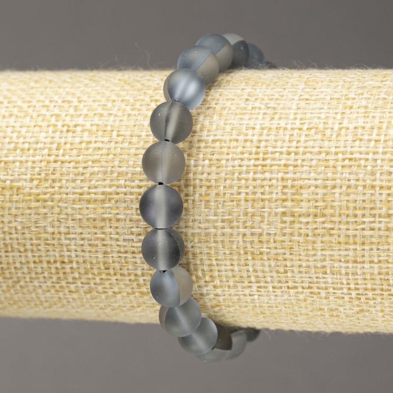 Elastic Bracelet Opal Glass Smooth Bead Grey Matte, Diameter 8mm+/-, Length 18cm+