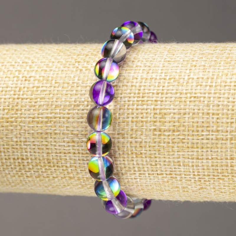 Elastic Bracelet Opal Glass Smooth Bead Purple Transparent, Diameter 8mm+/-, Length 18cm+
