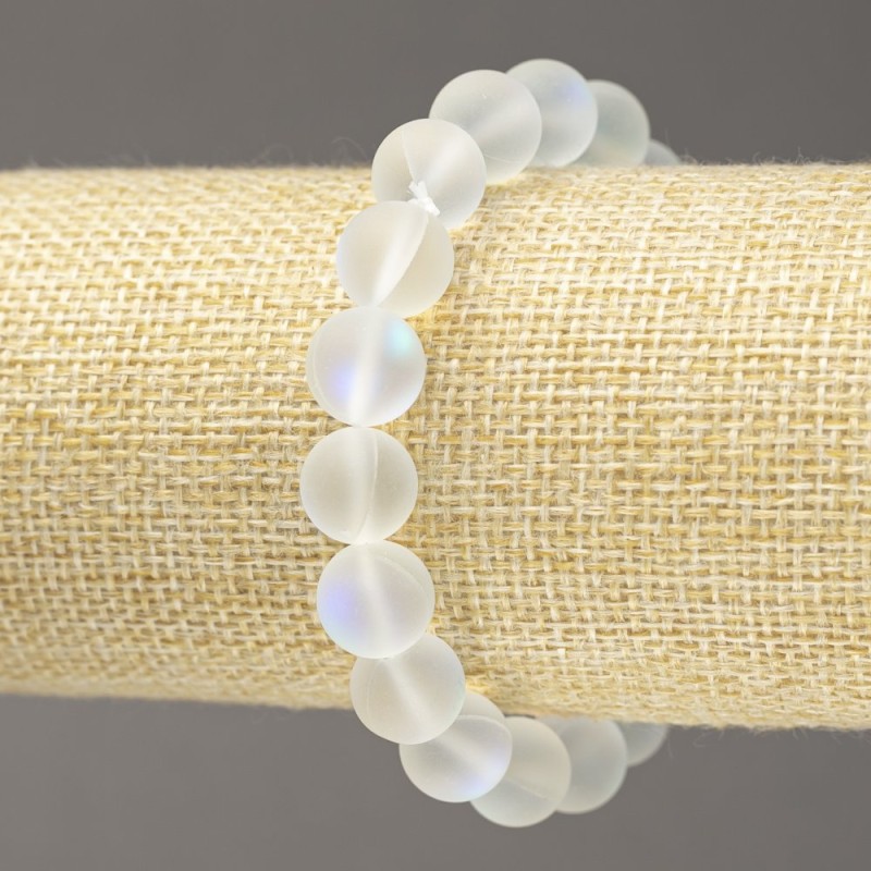 Bracelet on elastic cord Opal glass White matte, diameter 10mm+-, length 18cm+-