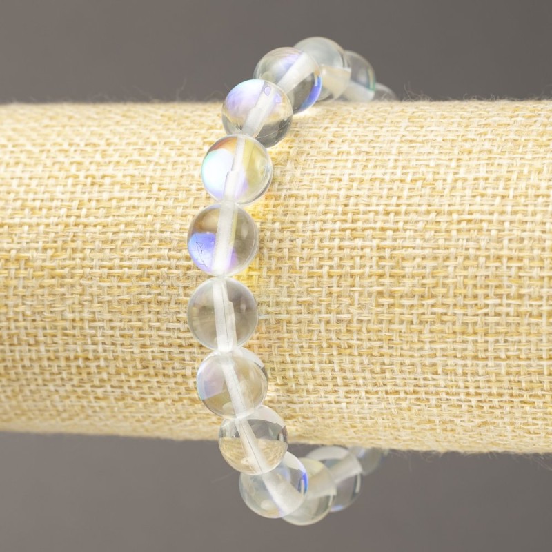 Elastic Bracelet Opal Glass White Transparent, Diameter 10mm+/-, Length 18cm+