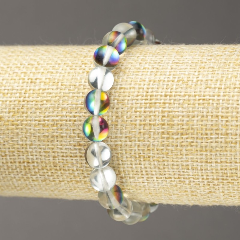 Elastic Bracelet Opal Glass Smooth Bead Grey Transparent, Diameter 8mm+/-, Length 18cm+