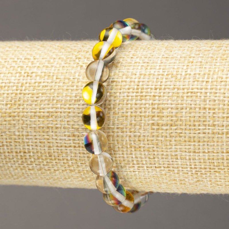 Elastic Bracelet Opal Glass Yellow Chameleon Smooth Bead, Diameter 8mm+/-, Length 18cm+