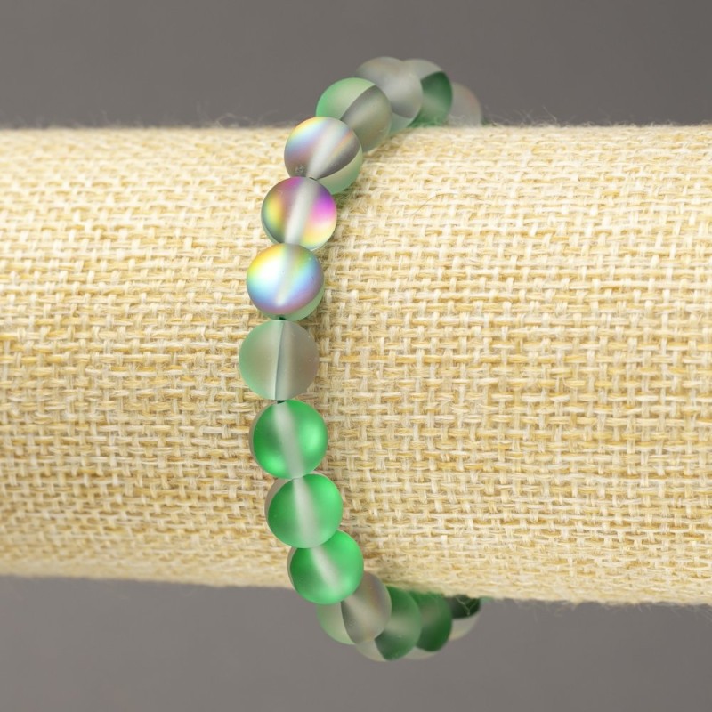 Elastic Bracelet Opal Glass Smooth Bead Grey-Green Matte, Diameter 8mm+/-, Length 18cm+