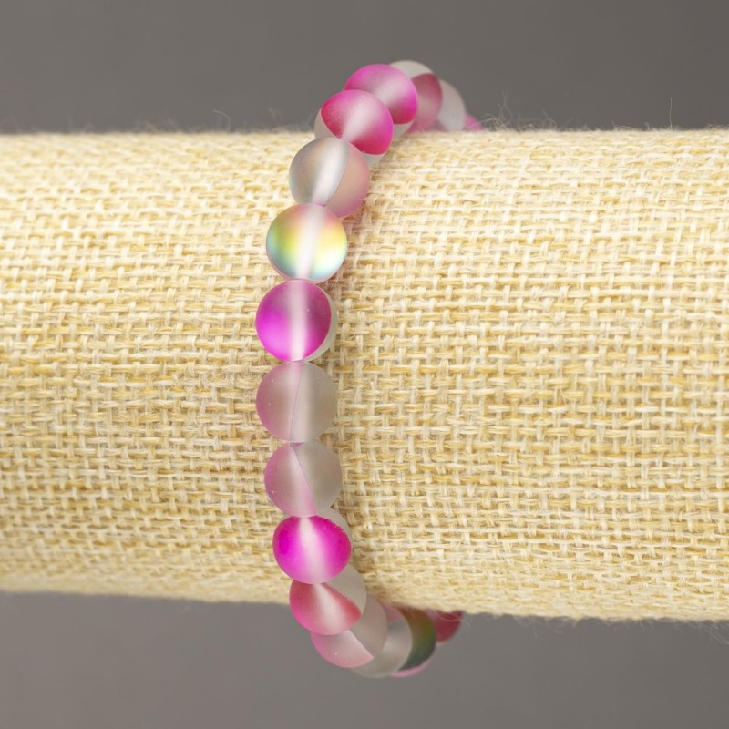 Elastic Bracelet, Opal Glass Smooth Ball, Matte Pink-Grey, diameter 8mm +/-, length 18cm+