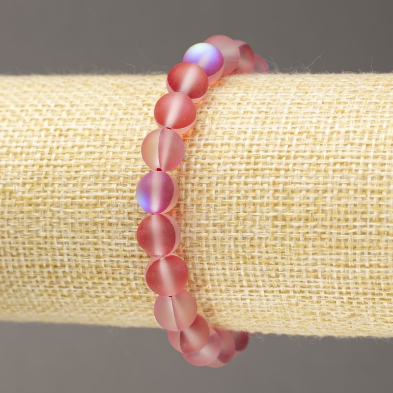 Elastic Bracelet Opal Glass Smooth Bead Red Matte, Diameter 8mm+/-, Length 18cm+