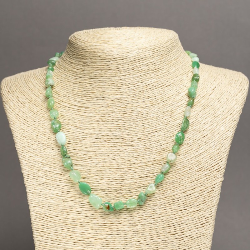 Necklace Natural Chrysoprase Tumbled Bead, Diameter 6x7mm+/-, Length 45cm+