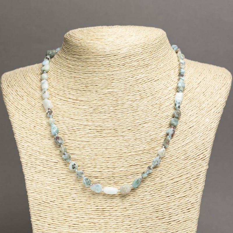 Natural Larimar Stone Necklace, tumbled beads, diameter 7x6mm+-, length 45cm+