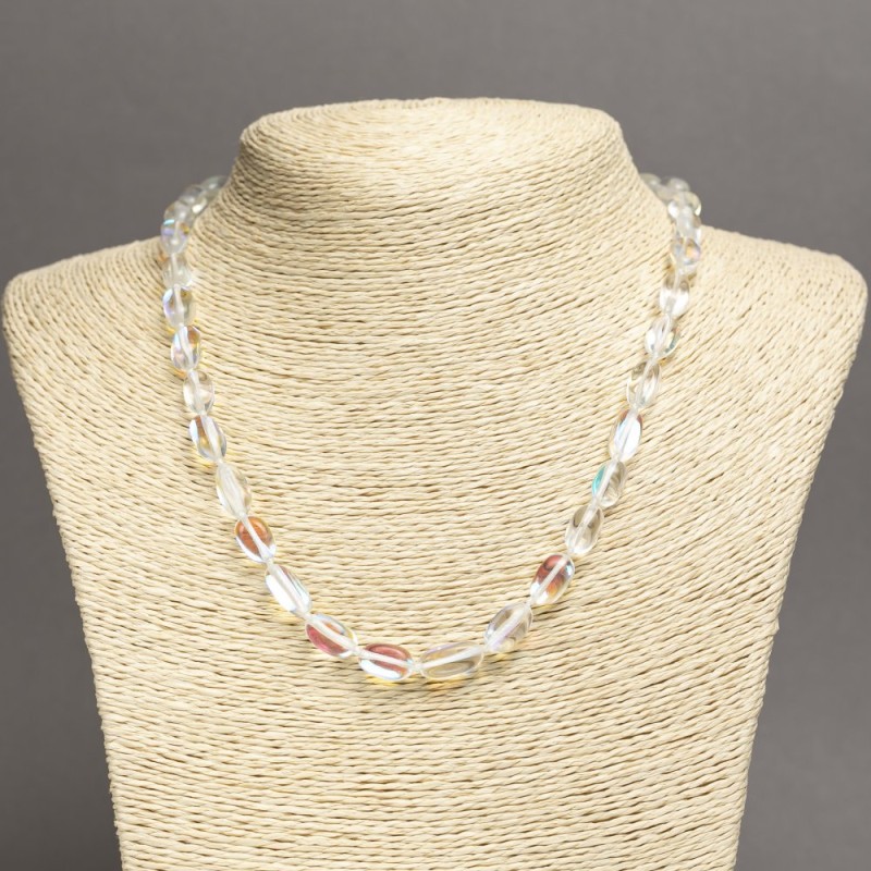 Opal Glass White Chameleon Necklace, tumbled beads, diameter 10x7mm+-, length 45cm+