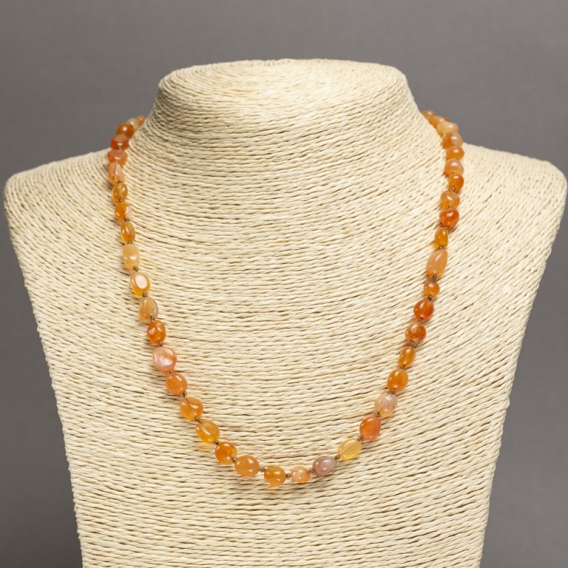 Natural Stone Necklace Carnelian Tumbled, Diameter 9x7mm, Length 45cm+