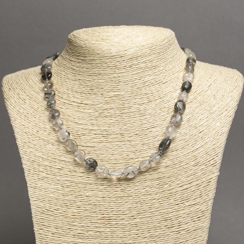Natural Stone Necklace Rutilated Quartz (Golden Rutile) Tumbled, Diameter 8x9mm+/-, Length 45cm+