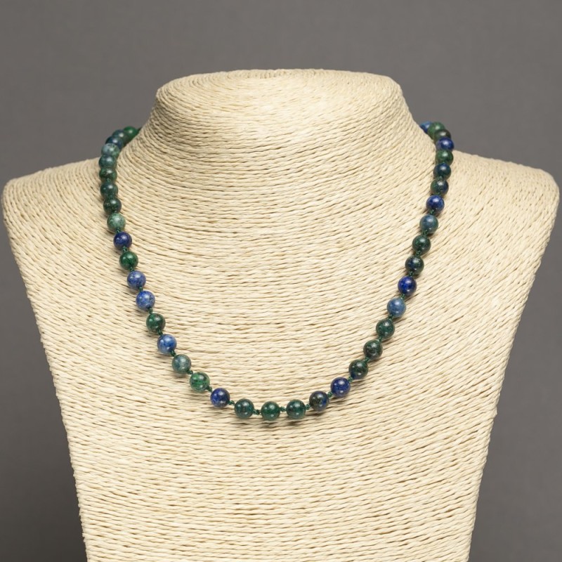 Natural Azurite Stone Necklace, Smooth Round Beads, Diameter 6.5mm +/-, Length 45cm+