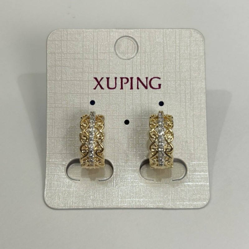 Xuping Earrings 18K Gold Plated with White Rhinestones, Diameter 18x7mm+