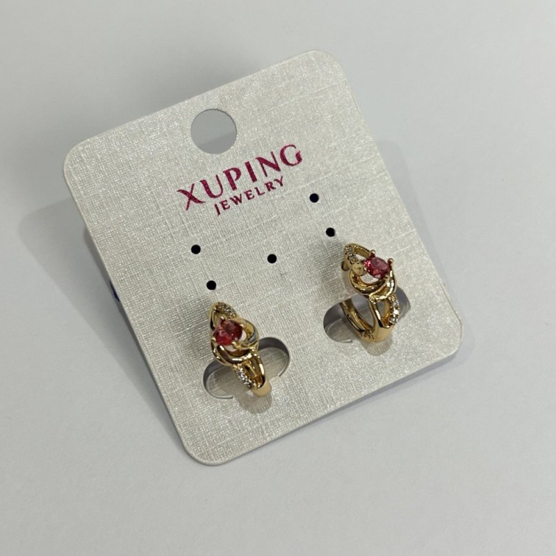 Xuping Earrings with Pink Crystals and White Rhinestones 14x7mm 18K Gold Plating
