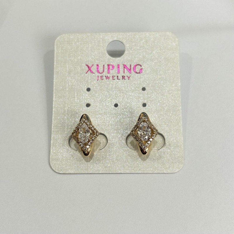 Xuping Earrings 18K Gold Plating with White Rhinestones, 15x10mm Diameter +