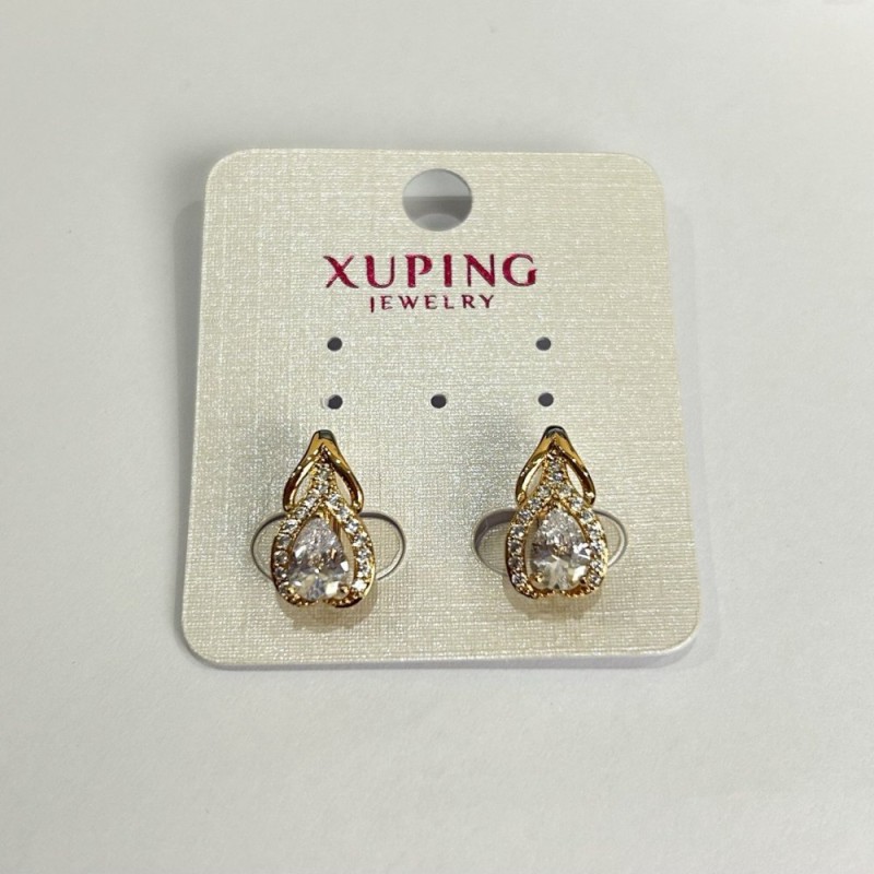 Xuping Earrings 18K Gold Plating with White Rhinestones, 15x8mm Diameter +
