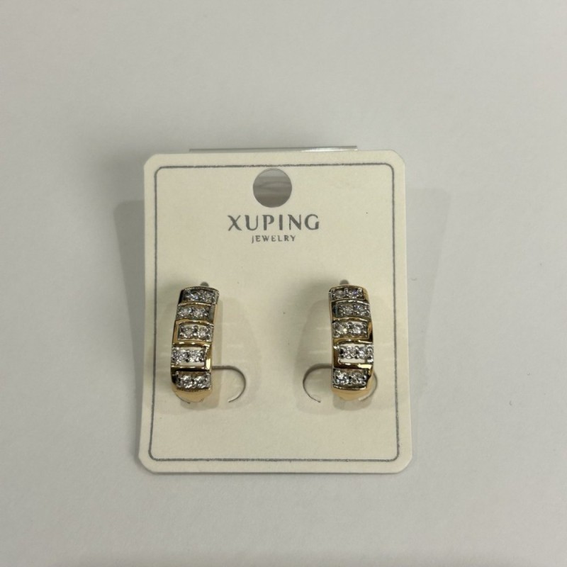 Xuping Earrings 18K Gold Plating and Rhodium with White Rhinestones, 16x6mm Diameter +