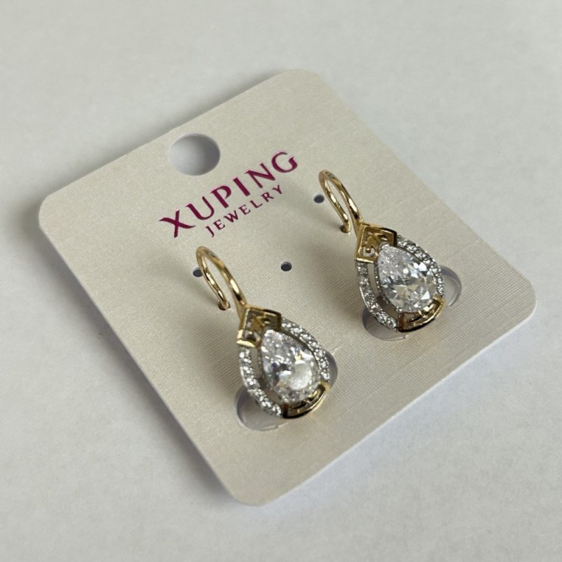 Xuping Earrings 18K Gold Plating and Rhodium with White Rhinestones, 24x10mm Diameter +