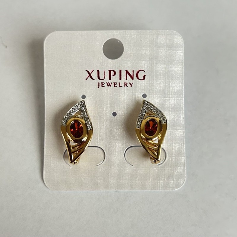 Xuping Earrings with Red Stone and White Rhinestones 20x10mm, Rhodium, 18K Gold Plating