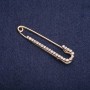 Pin Brooch with White Rhinestones 57x13mm, Yellow Metal