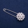 Hydrangea Pin Brooch, White with Crystals 29x78mm, Silver-Tone Metal