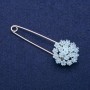 Hydrangea Pin Brooch Blue with Crystals 29x78mm, Silver-Tone Metal